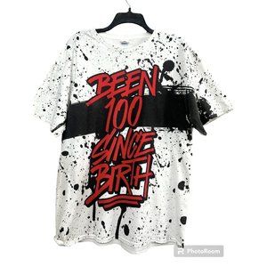 Vtg Y2K Been 100 Since Birth T-Shirt XL All Over Print Paint Splatter Delta Pro‎